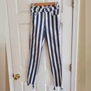 Subdued Skinny High Waist Striped Women's Jeans In Cosmo Blue White Size 26